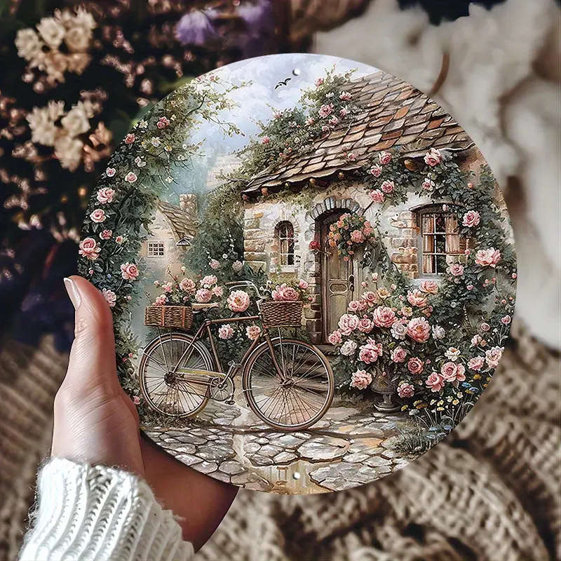 1pc 8x8inch 20x20cm Round Aluminum Sign Metal Sign Hello Spring Vintage Art Sign For Home Bedroom Fa