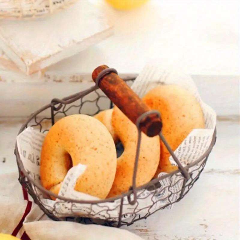1pc Rustic Farmhouse Style Egg Basket Durable Iron Wood Wire Storage for Eggs Bread Fruit an