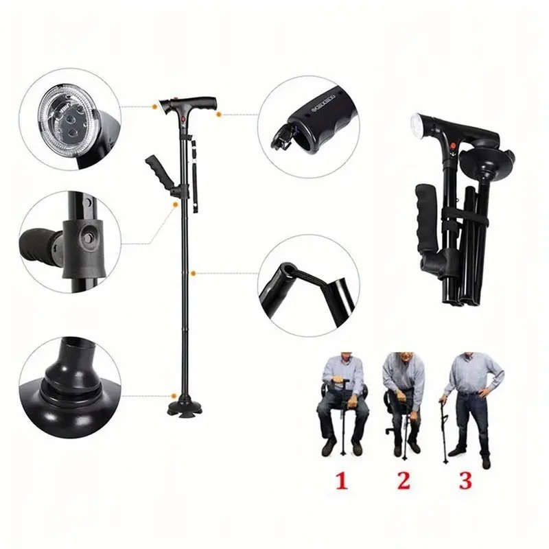 1 Piece Aluminum Alloy Walking Stick With Led Light And Siren