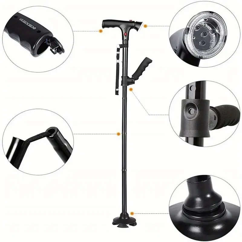 1 Piece Aluminum Alloy Walking Stick With Led Light And Siren