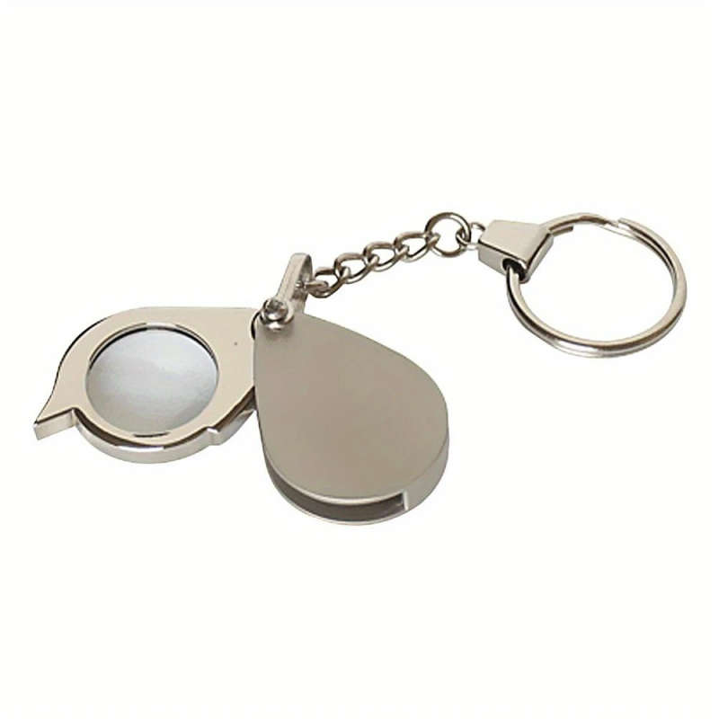 1pc 10X Portable Folding Pocket Magnifier with Metal Jewelry Keychain Iron Material