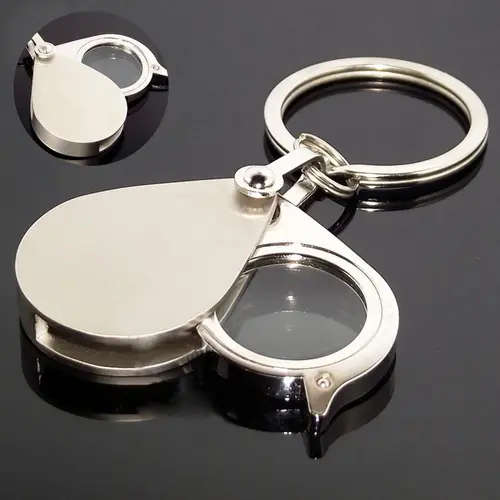 1pc 10X Portable Folding Pocket Magnifier with Metal Jewelry Keychain Iron Material