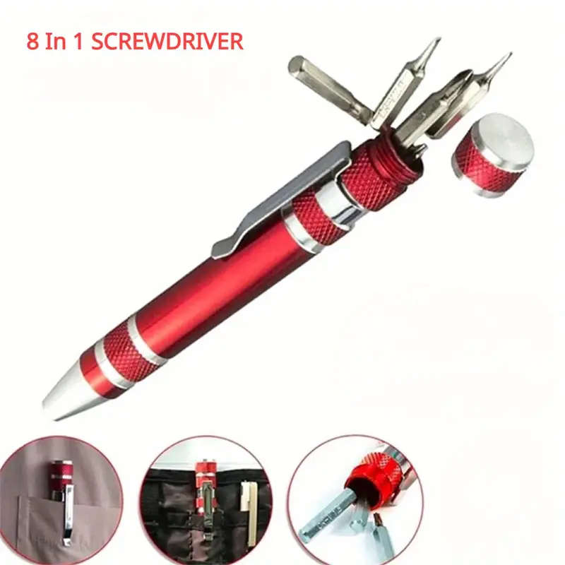 1pc 8in1 Precision Screwdriver Set Aluminum Alloy Multifunctional Pocket Tool Kit