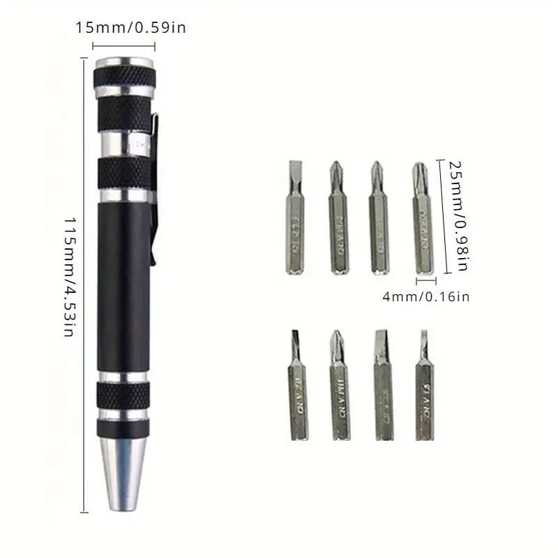1pc 8in1 Precision Screwdriver Set Aluminum Alloy Multifunctional Pocket Tool Kit