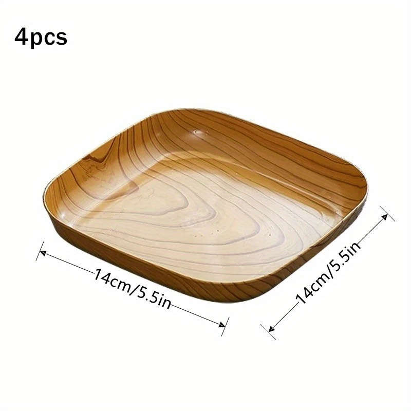 4pcs Creative Imitation Wood Plastic Snack Plate Vinegar Dish Restaurant Sushi Breakfast Dried