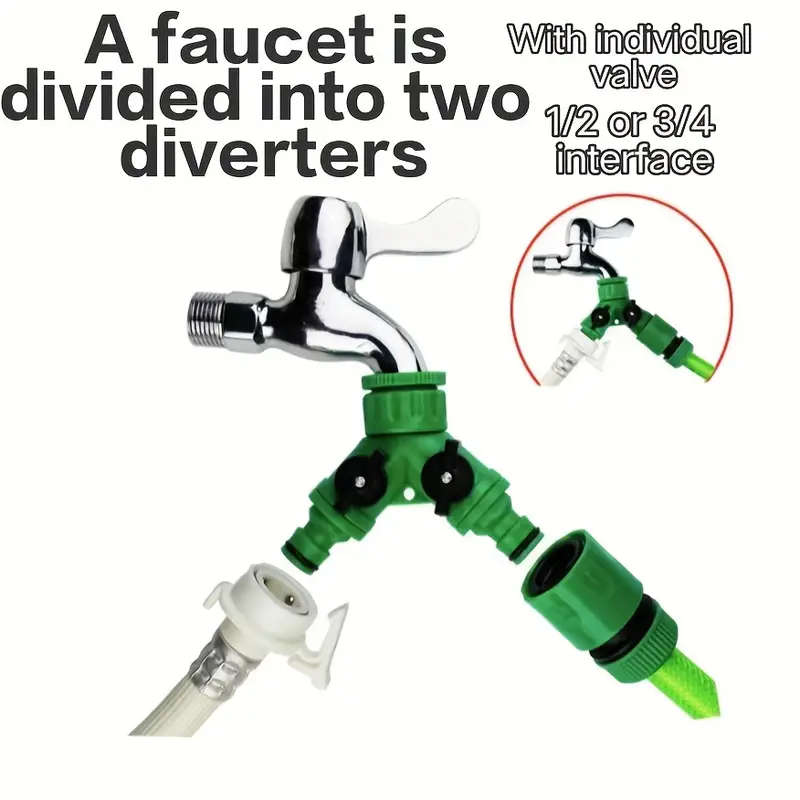 1pc 2Way Water Hose Tap Splitter With Quick Connector And Y Type Adapter For Garden Faucet Dual-Purp