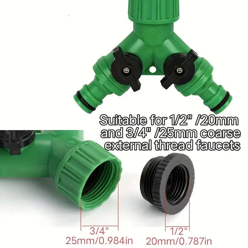 1pc 2Way Water Hose Tap Splitter With Quick Connector And Y Type Adapter For Garden Faucet Dual-Purp