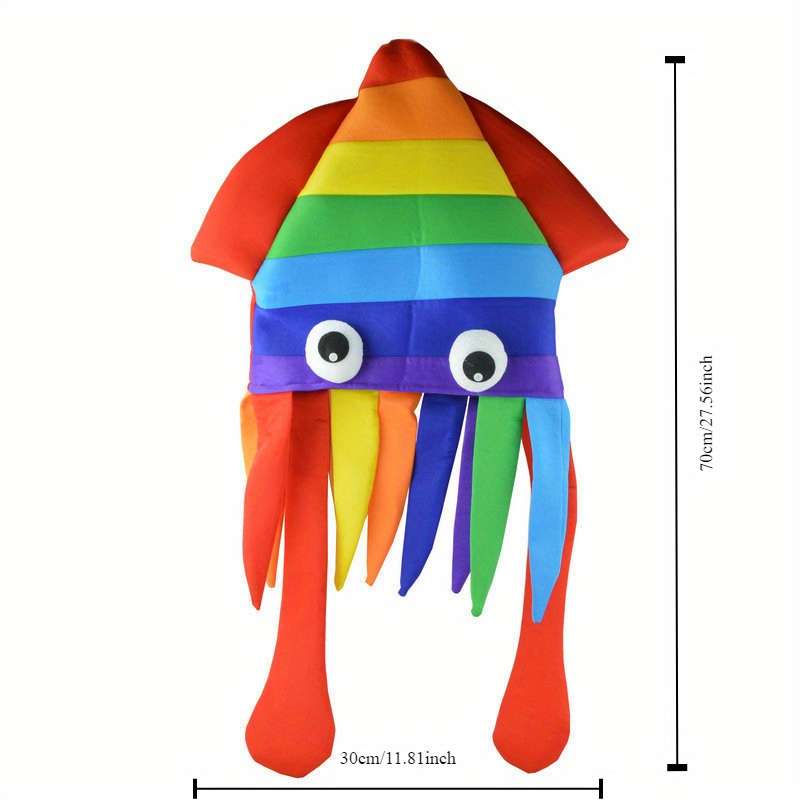 1pc 1pc Rainbow Octopus Hat Funny Squid Costume Cap Polyester Material 30cm 11.8inch Festive P