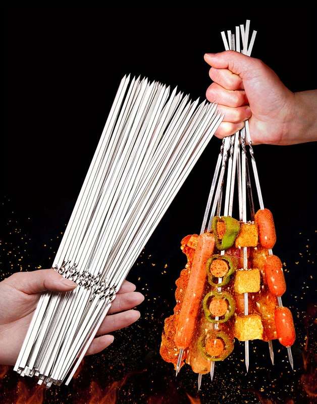 20-Pack Stainless Steel Skewers Reusable BBQ Kebab Sticks Perfect for Grilling Lamb Shish Ka