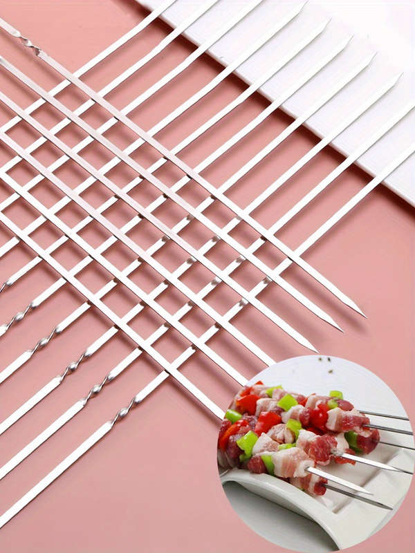 20-Pack Stainless Steel Skewers Reusable BBQ Kebab Sticks Perfect for Grilling Lamb Shish Ka