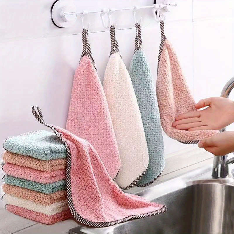 5pcs Thickened Coral Velvet Dish Towels Soft Absorbent Towels For Kitchen Bathroom Car Win