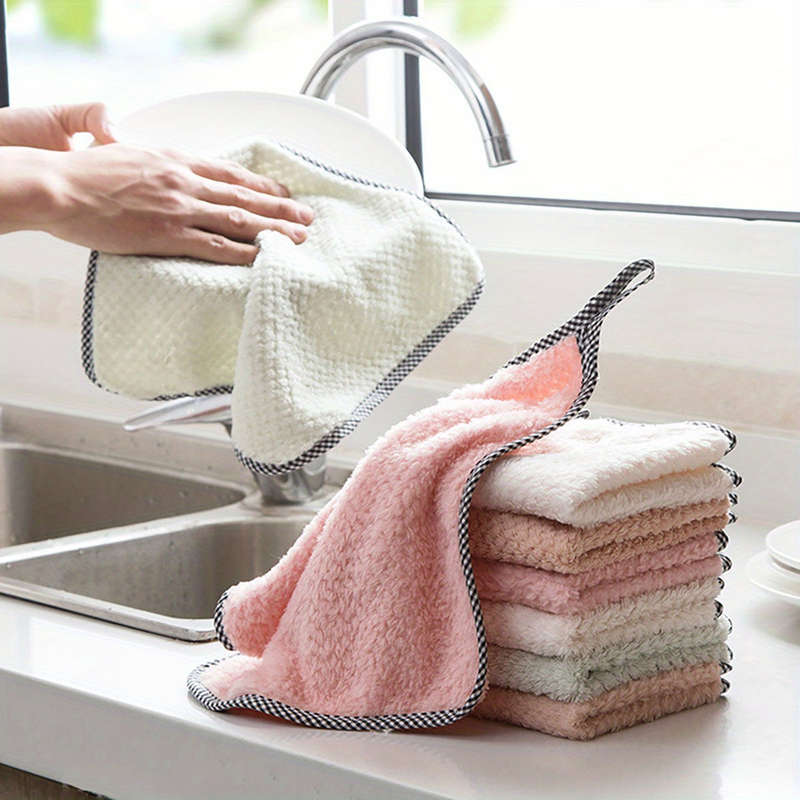 5pcs Thickened Coral Velvet Dish Towels Soft Absorbent Towels For Kitchen Bathroom Car Win