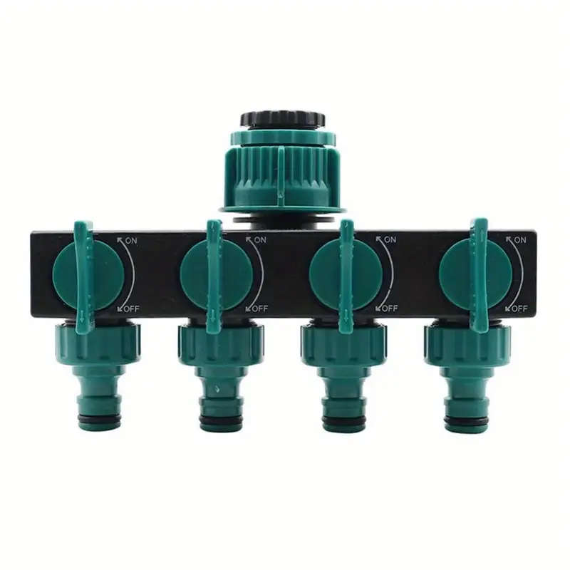 4Way Garden Hose Splitter  1" to 3/4"  1/2" Threads Durable ABS Plastic Green with Black - Essential