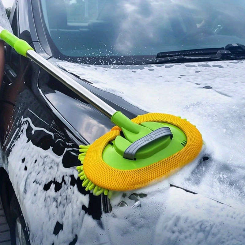 1Pc Extendable Long Handle Chenille Microfiber Car Wash Mop Soft And Durable Car Cleaning Brush Tool
