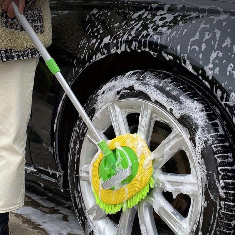 1Pc Extendable Long Handle Chenille Microfiber Car Wash Mop Soft And Durable Car Cleaning Brush Tool