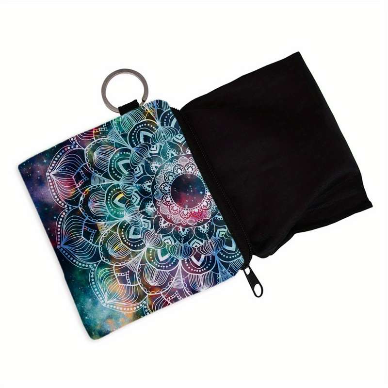 1pc Women'S Polyester Mandala Starry Sky Print Portable Coin Purse Digital Printed Key Card Holder