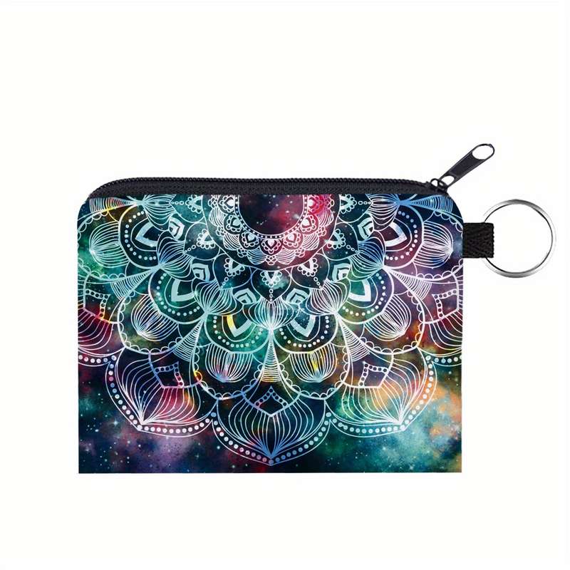 1pc Women'S Polyester Mandala Starry Sky Print Portable Coin Purse Digital Printed Key Card Holder