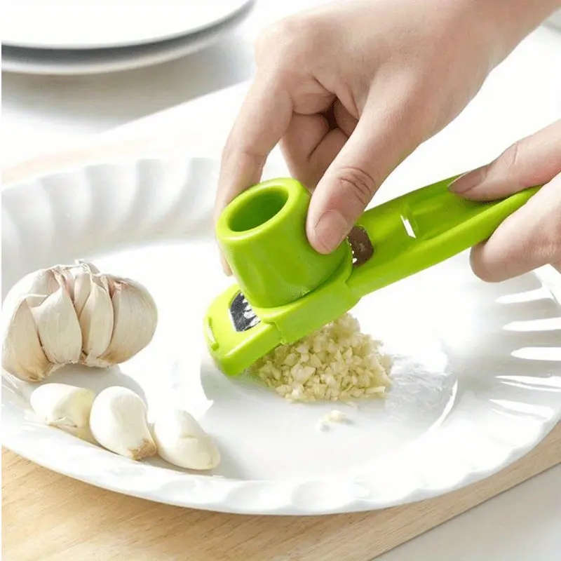Multi-Purpose Manual Garlic Press and Grater, Plastic Garlic Mince Crusher with Ergonomic Handle