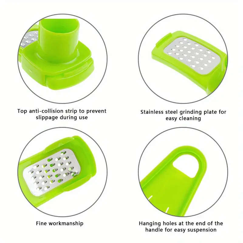 Multi-Purpose Manual Garlic Press and Grater, Plastic Garlic Mince Crusher with Ergonomic Handle