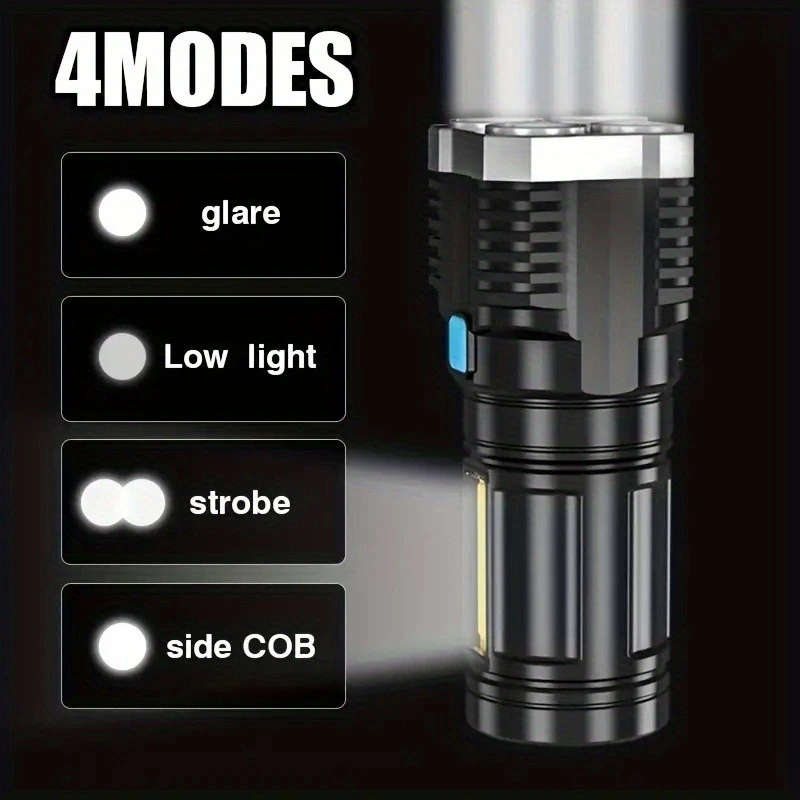 1pc USB Rechargeable LED Flashlight 150 Lumen Multi-Mode Handheld Torch with COB Side Light Non-Wate
