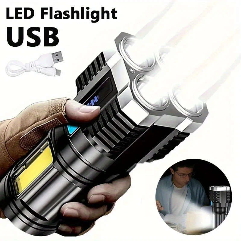 1pc USB Rechargeable LED Flashlight 150 Lumen Multi-Mode Handheld Torch with COB Side Light Non-Wate