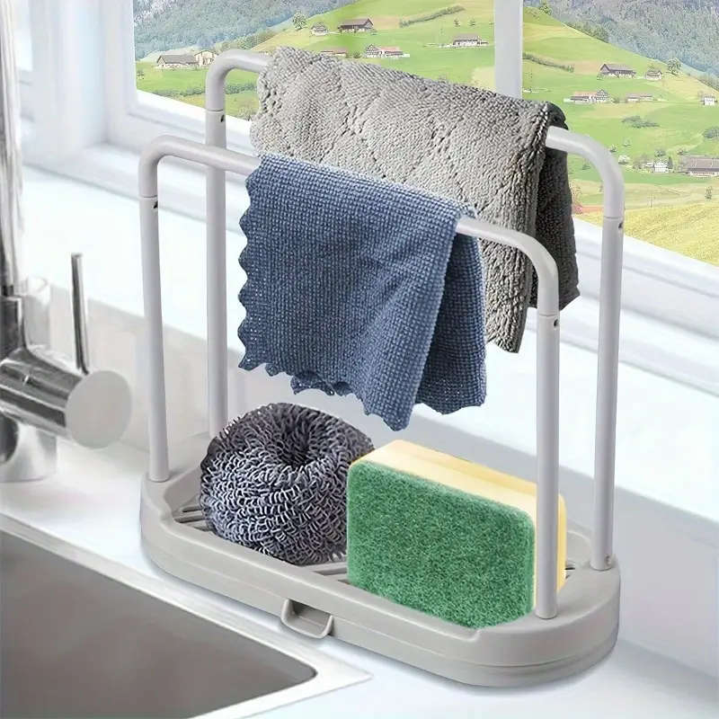 1pc Space-Saving Kitchen Organizer Multi-Functional Quick-Dry Sponge Cloth Stand Durable Plastic Ide