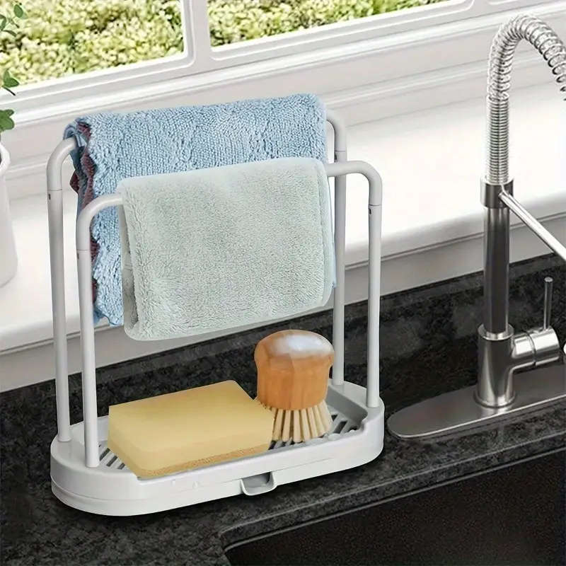 1pc Space-Saving Kitchen Organizer Multi-Functional Quick-Dry Sponge Cloth Stand Durable Plastic Ide