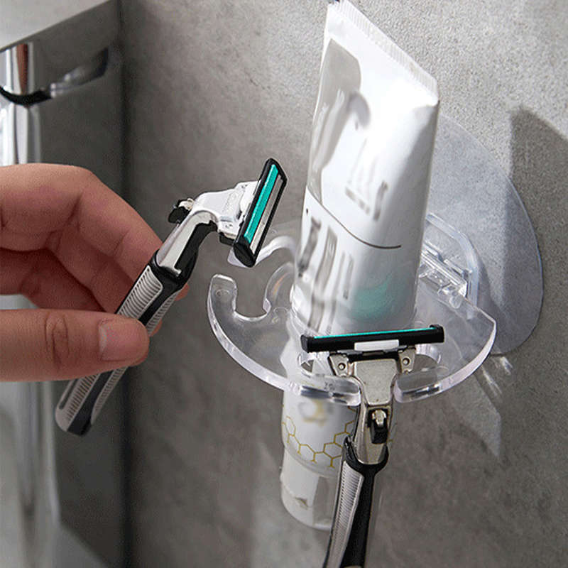 Wall-Mounted Toothbrush and Toothpaste Holder Set Plastic No Drilling Required Electricity-Free