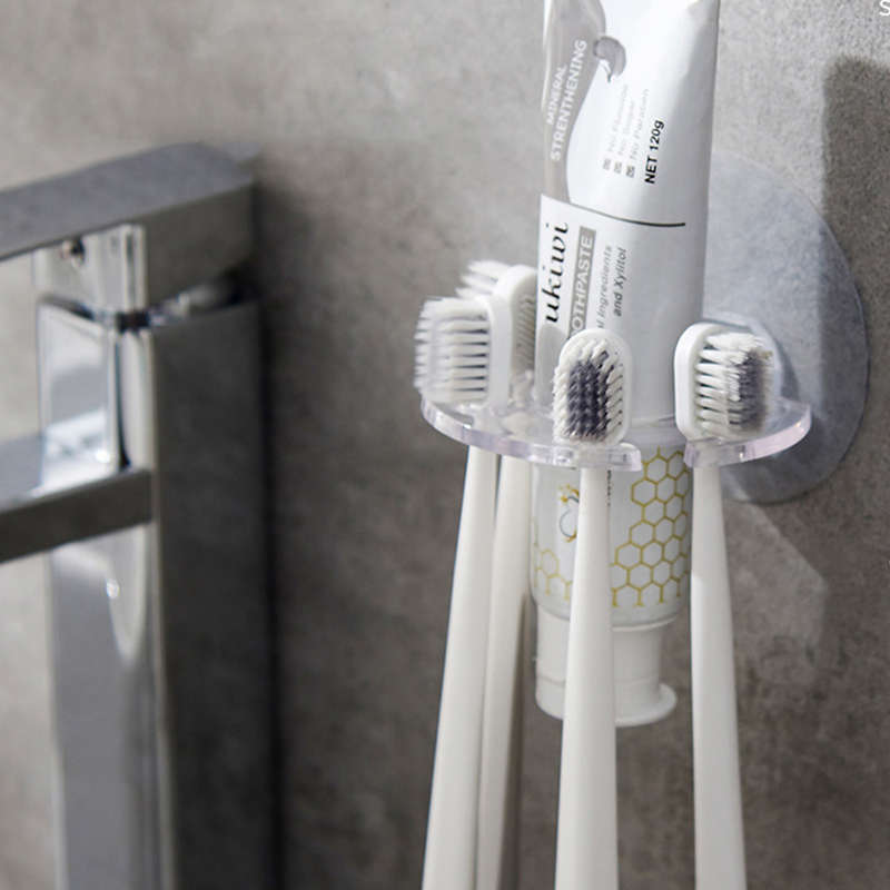Wall-Mounted Toothbrush and Toothpaste Holder Set Plastic No Drilling Required Electricity-Free