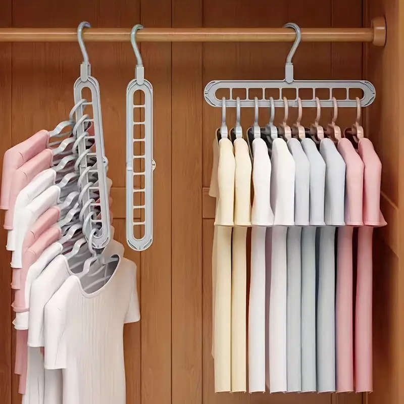 1pcs 9-Hole Multi-Functional Plastic Clothes Hanger Lacquered Finish Space Saving Foldable Storage