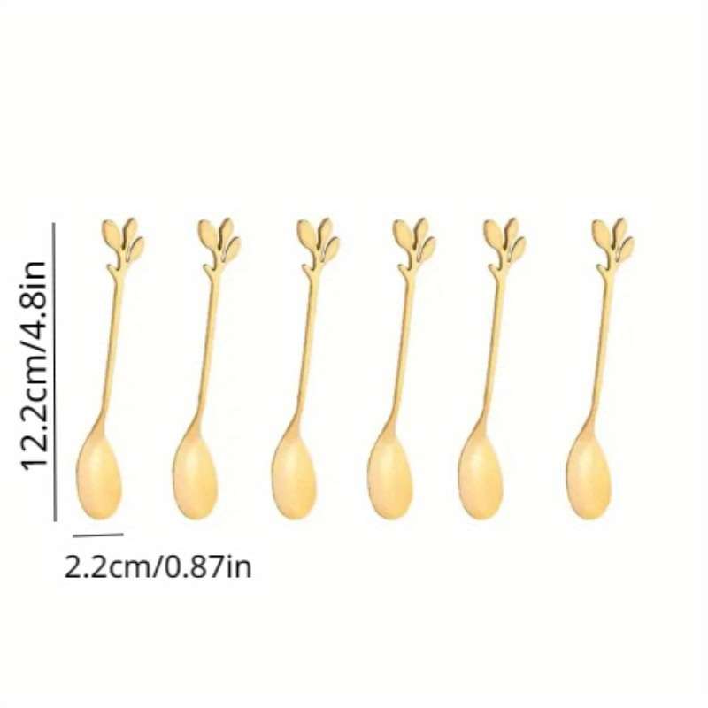6pcs Creative Personality Stainless Steel Gold Spoons Tree Leaf Spoon Coffee Spoon Tea Spoon Ho