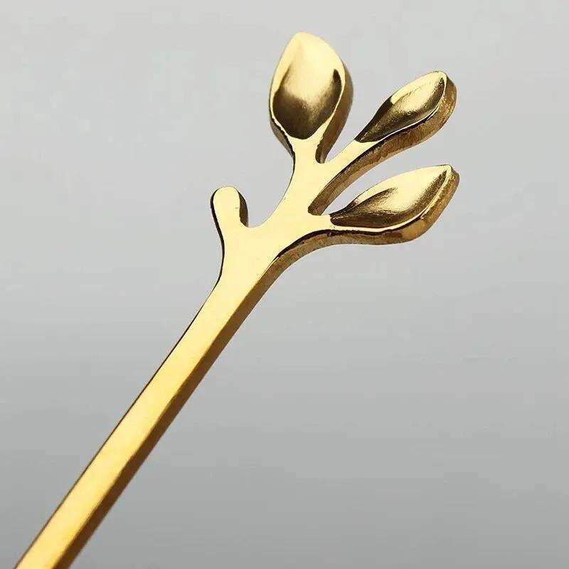 6pcs Creative Personality Stainless Steel Gold Spoons Tree Leaf Spoon Coffee Spoon Tea Spoon Ho