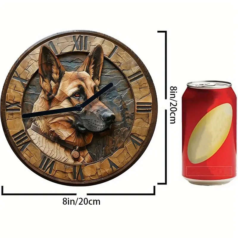 1pc Silent Wall Clock with German Shepherd Design Aluminum Metal DIY Decorative Clock for Bedroom Ho