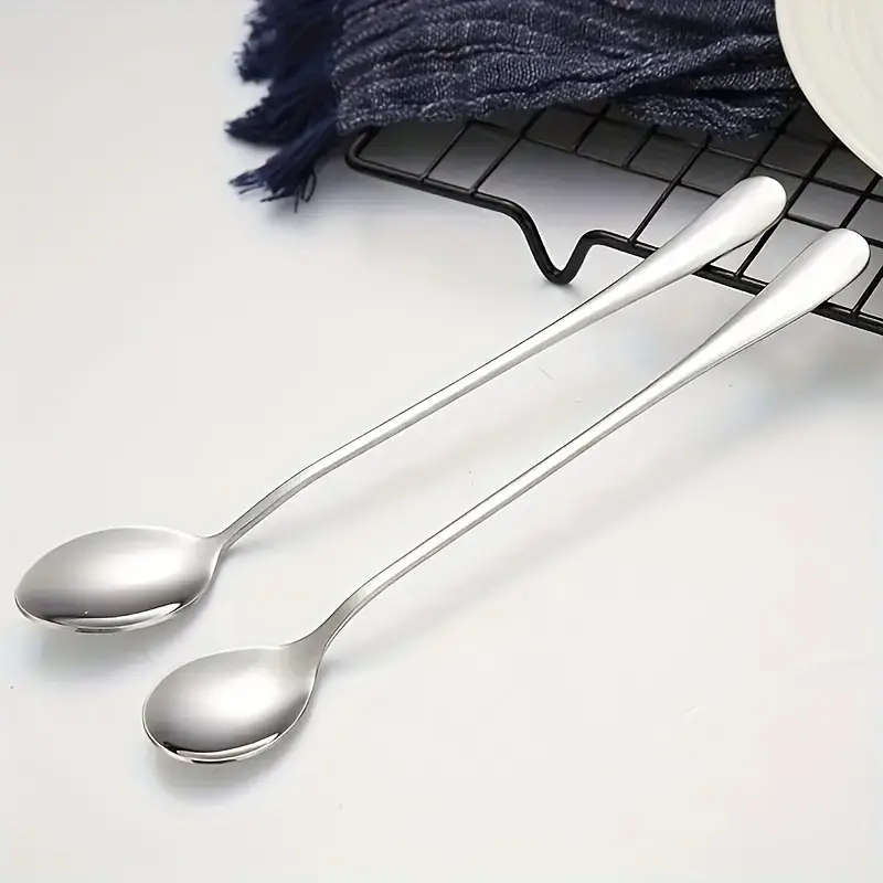 8pcs Stainless Steel Long Handle Ice Tea Spoon Coffee Spoon Ice Cream Stirring Spoon Dishwasher Safe