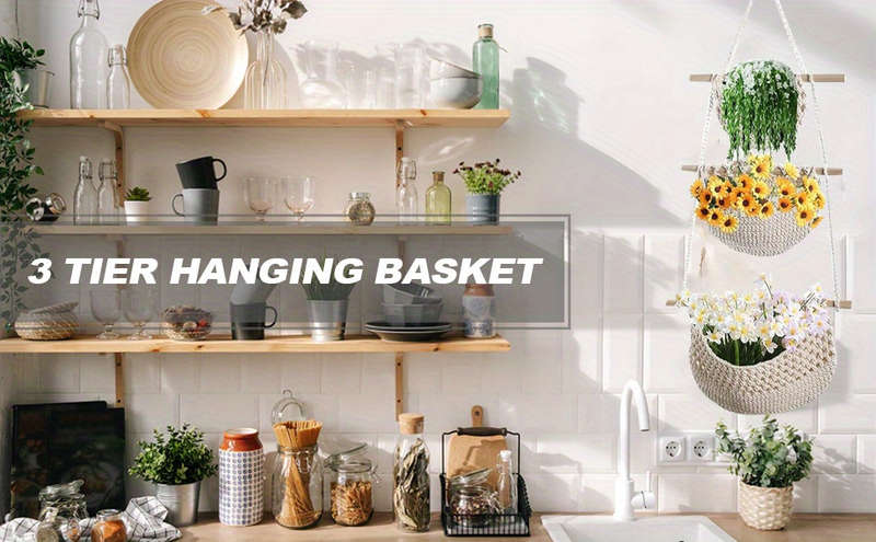 3-Tier Bohemian Chic Wall Hanging Storage Basket Handwoven Rope Organizer with Easy and More