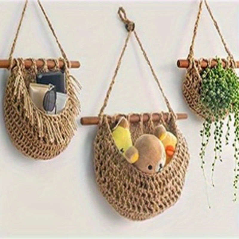 3-Tier Bohemian Chic Wall Hanging Storage Basket Handwoven Rope Organizer with Easy and More