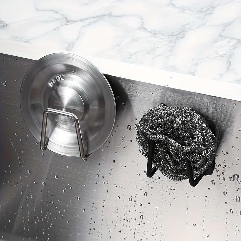 1pc Stainless Steel Sponge Holder No-Drill Wall Mount Design with Dual Hooks Ideal for Kitc