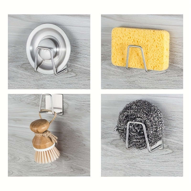 1pc Stainless Steel Sponge Holder No-Drill Wall Mount Design with Dual Hooks Ideal for Kitc