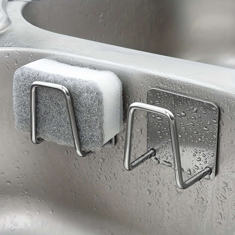 1pc Stainless Steel Sponge Holder No-Drill Wall Mount Design with Dual Hooks Ideal for Kitc