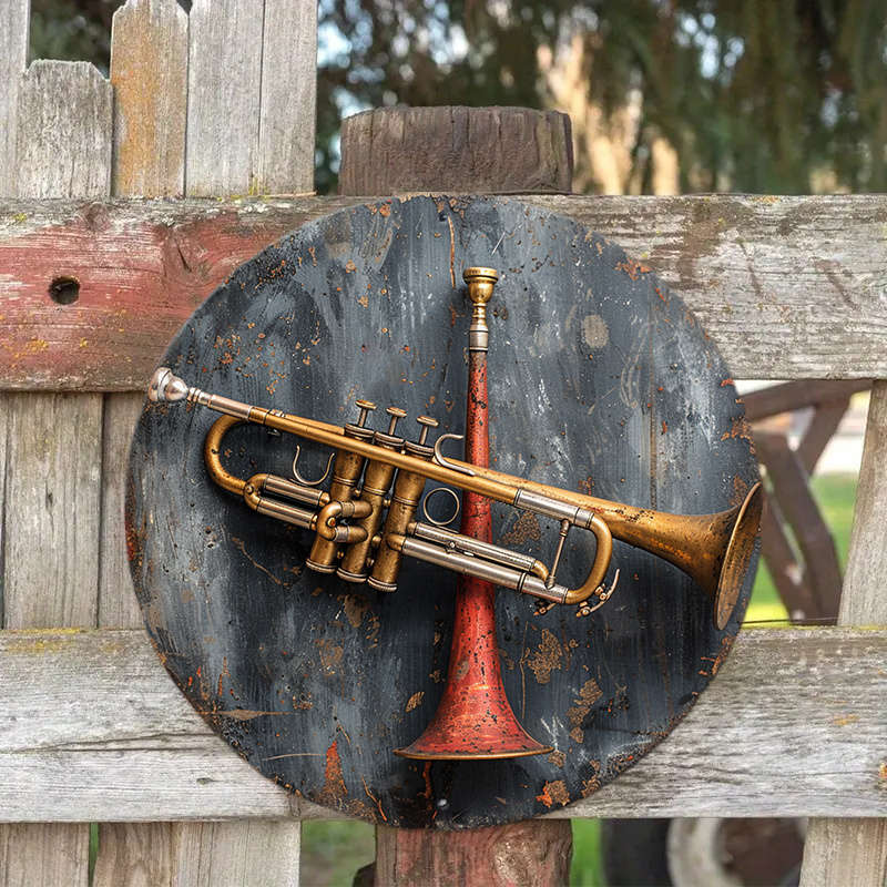 1pc 8x8 Inch 20x20cm Round Aluminum SignBrass B Flat Trumpet Sign DecorationWindow Decor Por