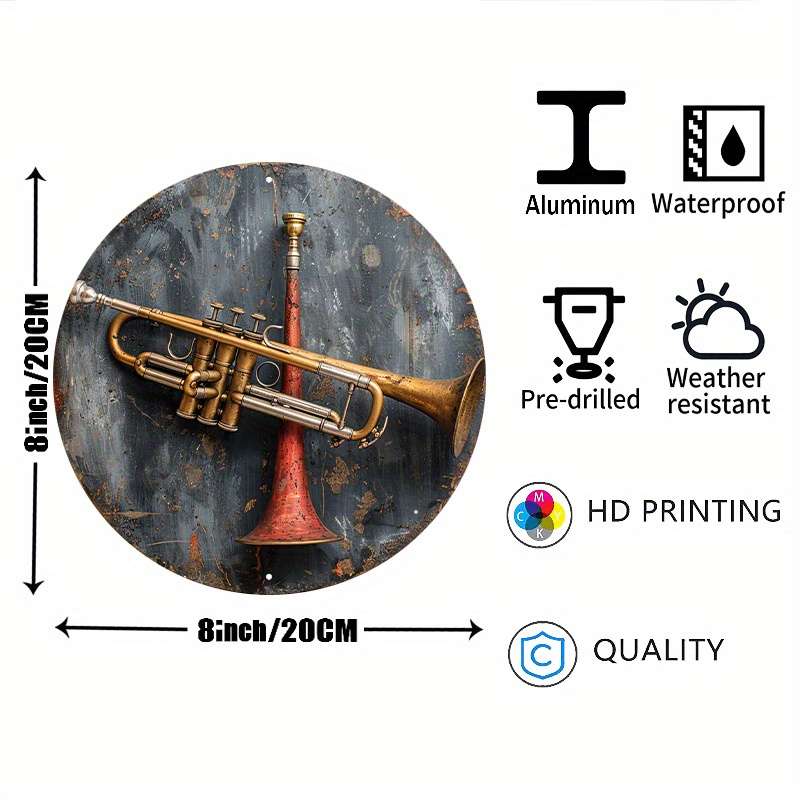 1pc 8x8 Inch 20x20cm Round Aluminum SignBrass B Flat Trumpet Sign DecorationWindow Decor Por