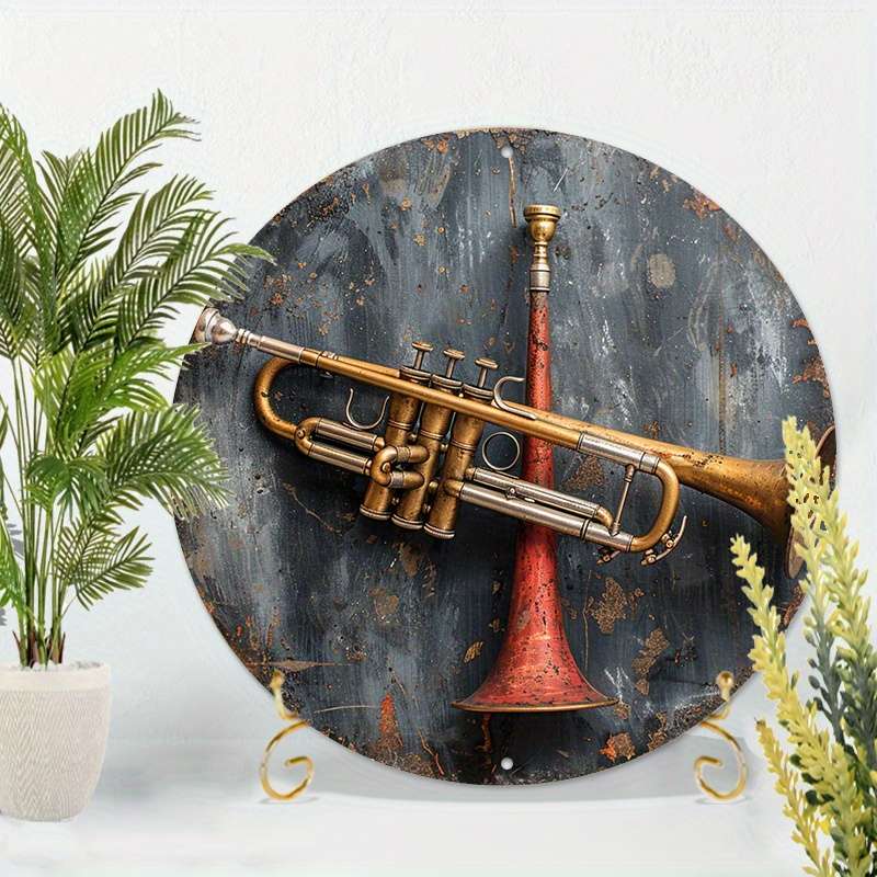 1pc 8x8 Inch 20x20cm Round Aluminum SignBrass B Flat Trumpet Sign DecorationWindow Decor Por
