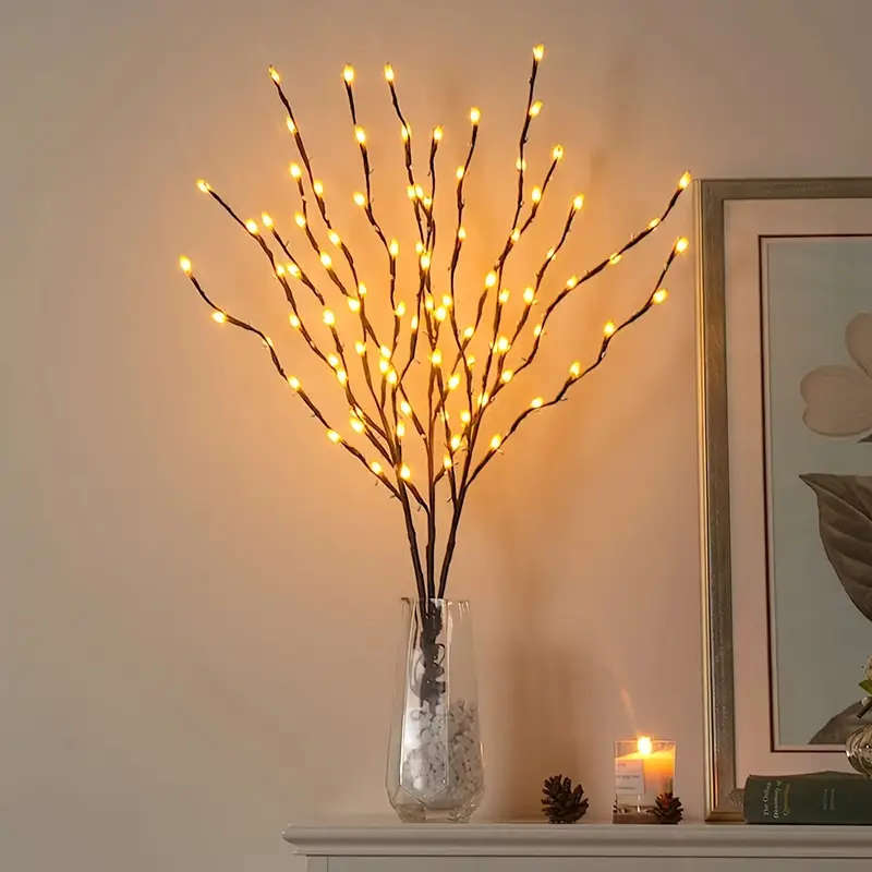 1pc Classic 20 LED Fairy Branch Lights Yellow LED Indoor Decoration Battery Powered Button Toggle Co