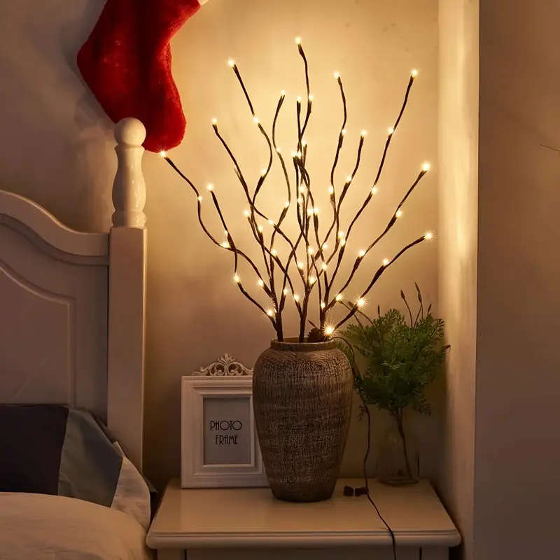 1pc Classic 20 LED Fairy Branch Lights Yellow LED Indoor Decoration Battery Powered Button Toggle Co