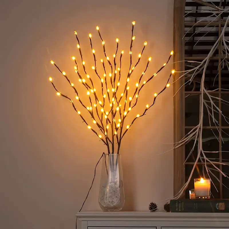 1pc Classic 20 LED Fairy Branch Lights Yellow LED Indoor Decoration Battery Powered Button Toggle Co