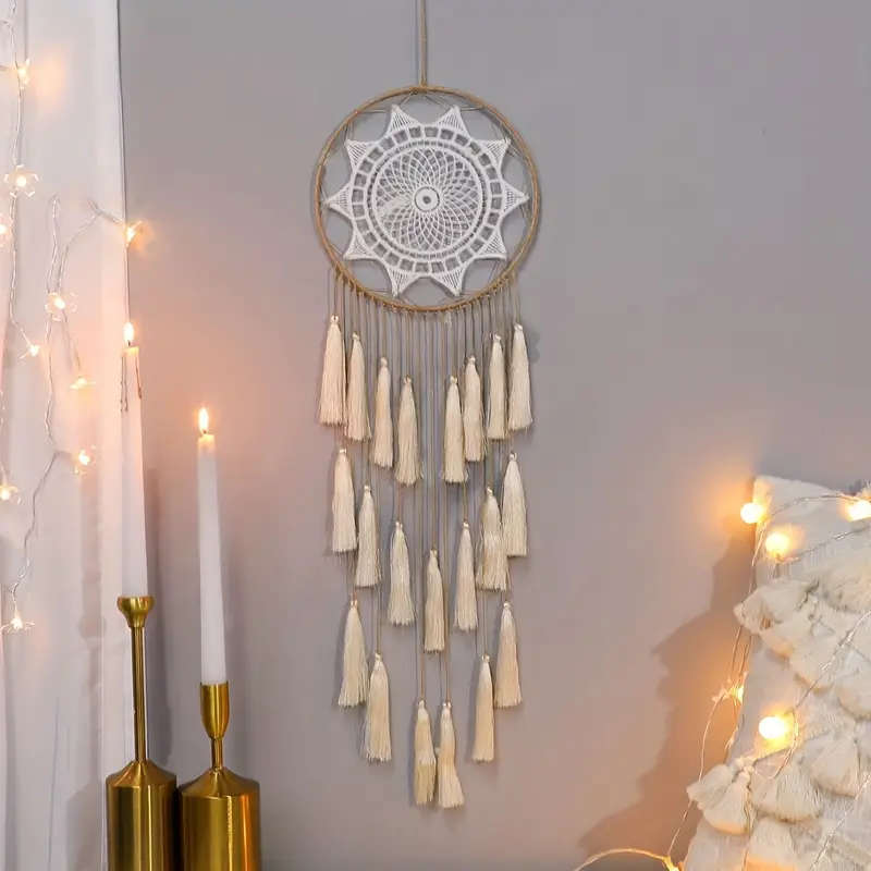 1pc Bohemian Handmade Dream Catcher with Tassels White Feather Wall Hanging Decorative Home Accessor