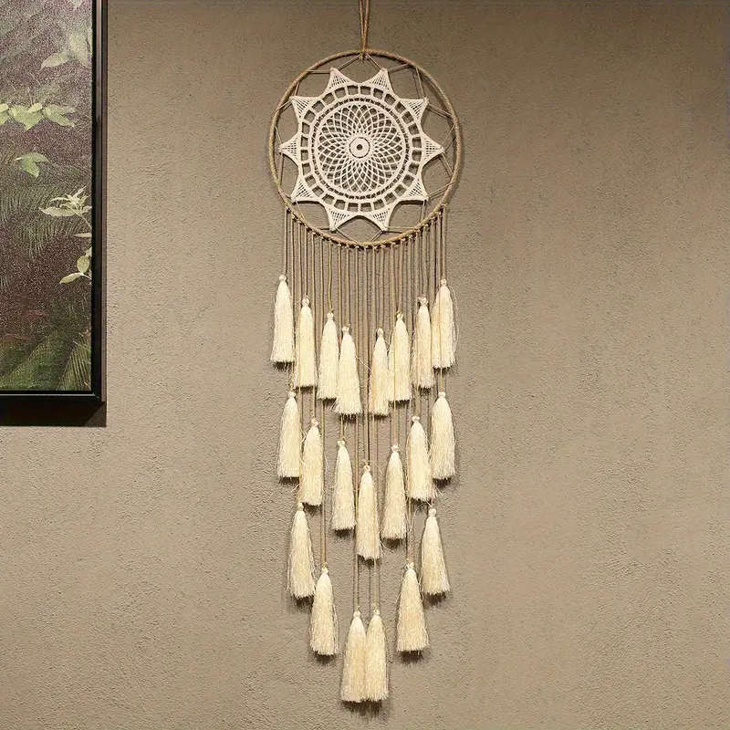 1pc Bohemian Handmade Dream Catcher with Tassels White Feather Wall Hanging Decorative Home Accessor