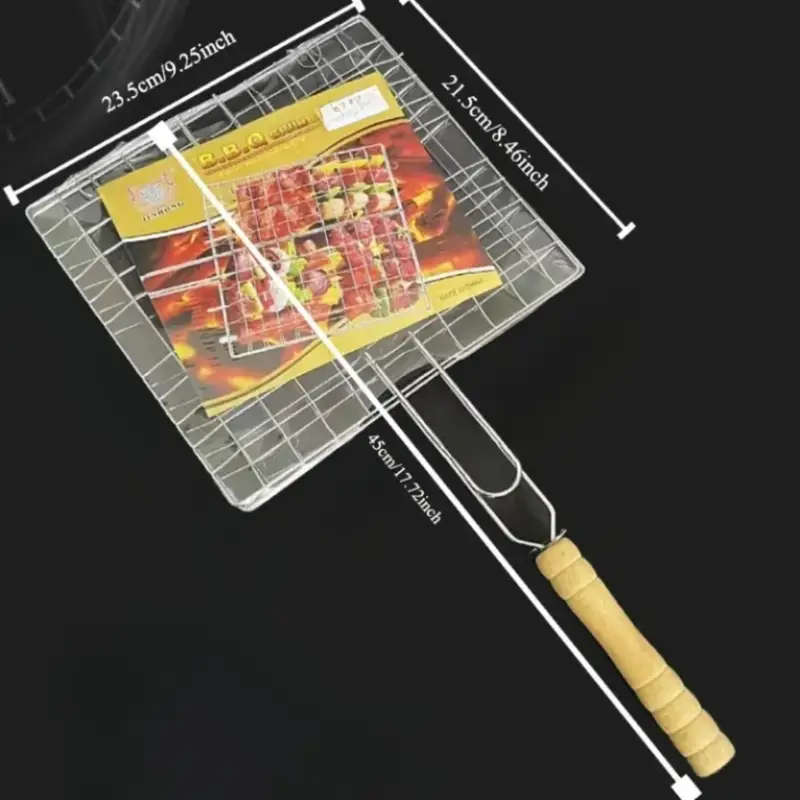 1pc Heavy Duty BBQ Grill Basket Stainless Steel Barbecue Turner for Grilling Meat Steak Shrimp Veget