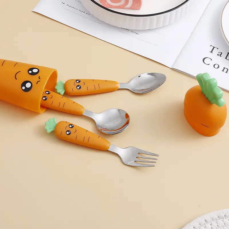 1pc set Creative Cartoon Carrot Tableware Children's Fork Spoon with Handle Portable Children