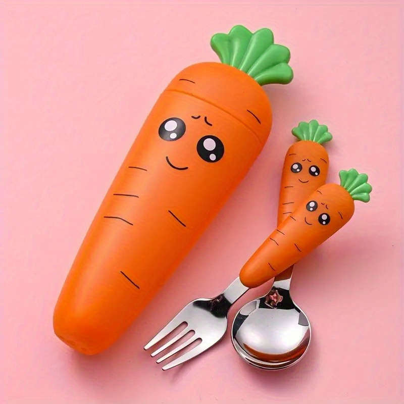 1pc set Creative Cartoon Carrot Tableware Children's Fork Spoon with Handle Portable Children